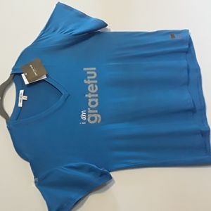 NWT Peace Love World Boxy V-Neck T-Shirt Top, Blue, Size XS